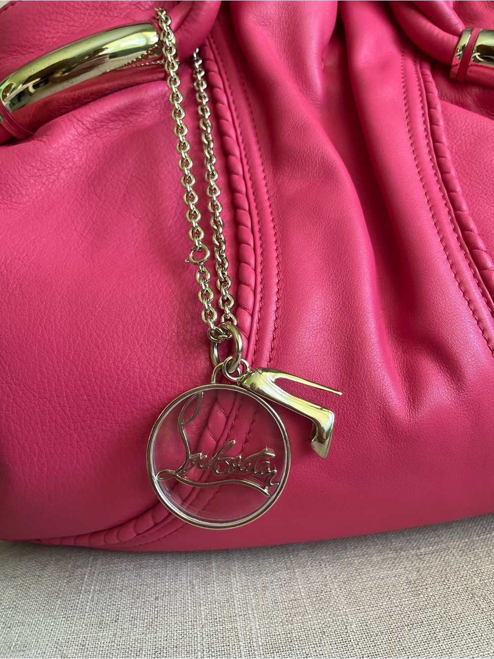 Like New Christian Louboutin Hot Pink Bag with Gold-Tone Charms. Comes with COA - Picture 2 of 14